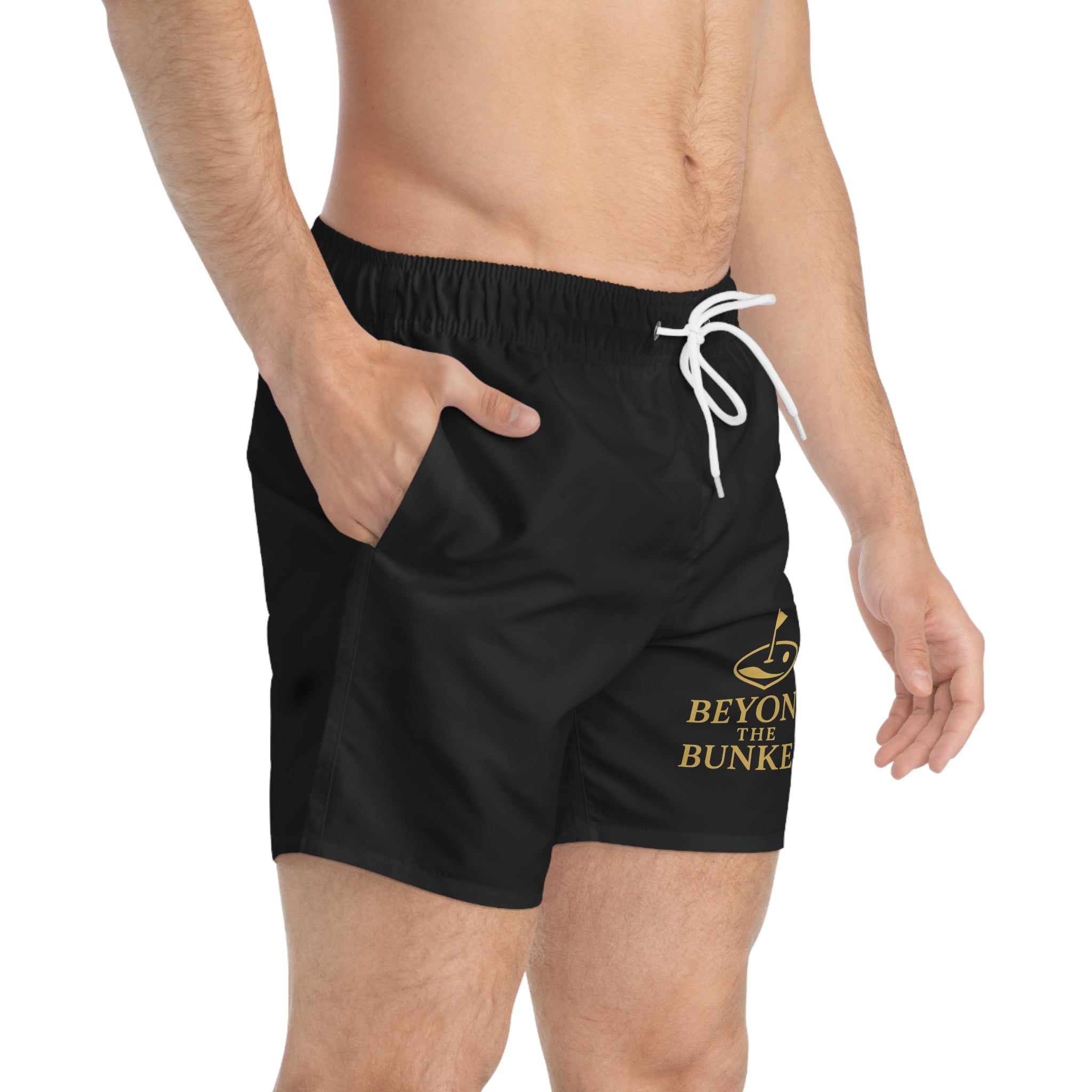 Beyond The Bunker Swim Trunks – Black Golf-Themed Men's Swim Shorts