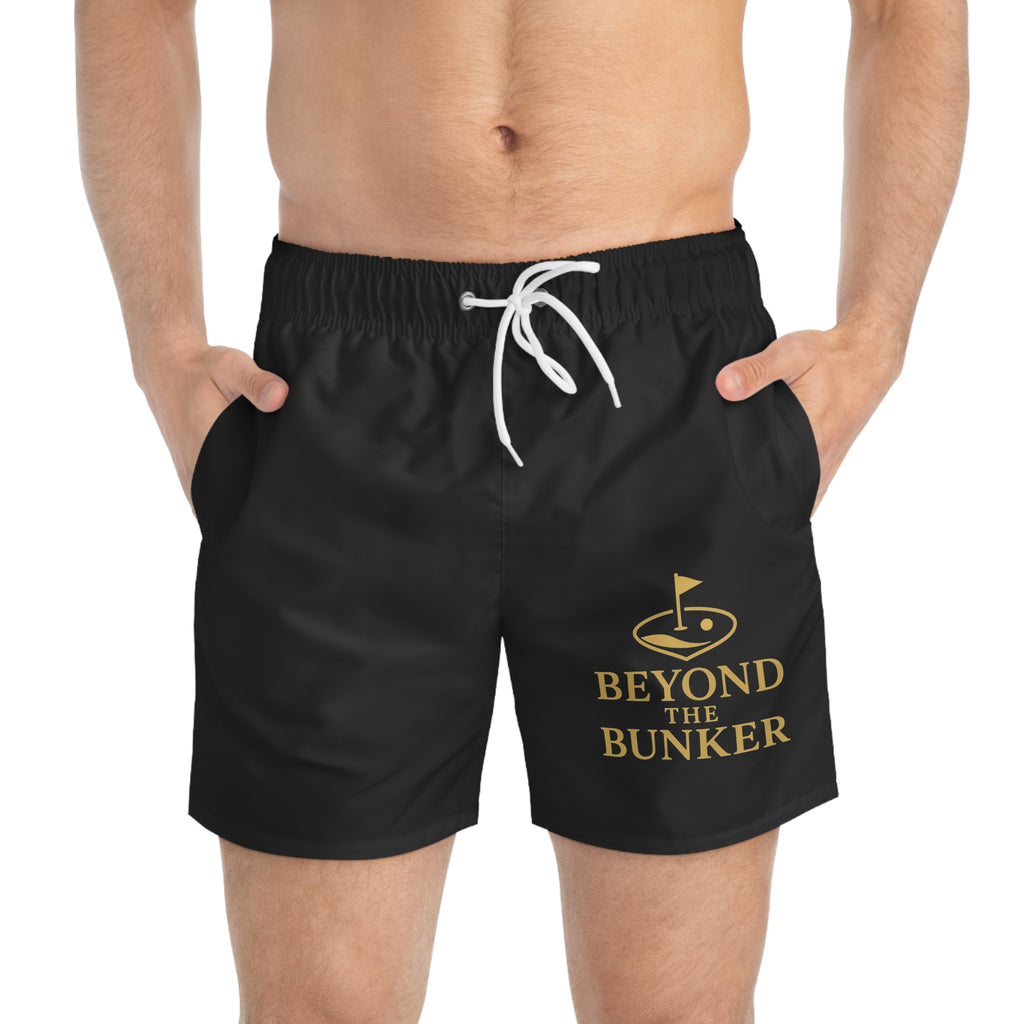 Beyond The Bunker Swim Trunks – Black Golf-Themed Men's Swim Shorts