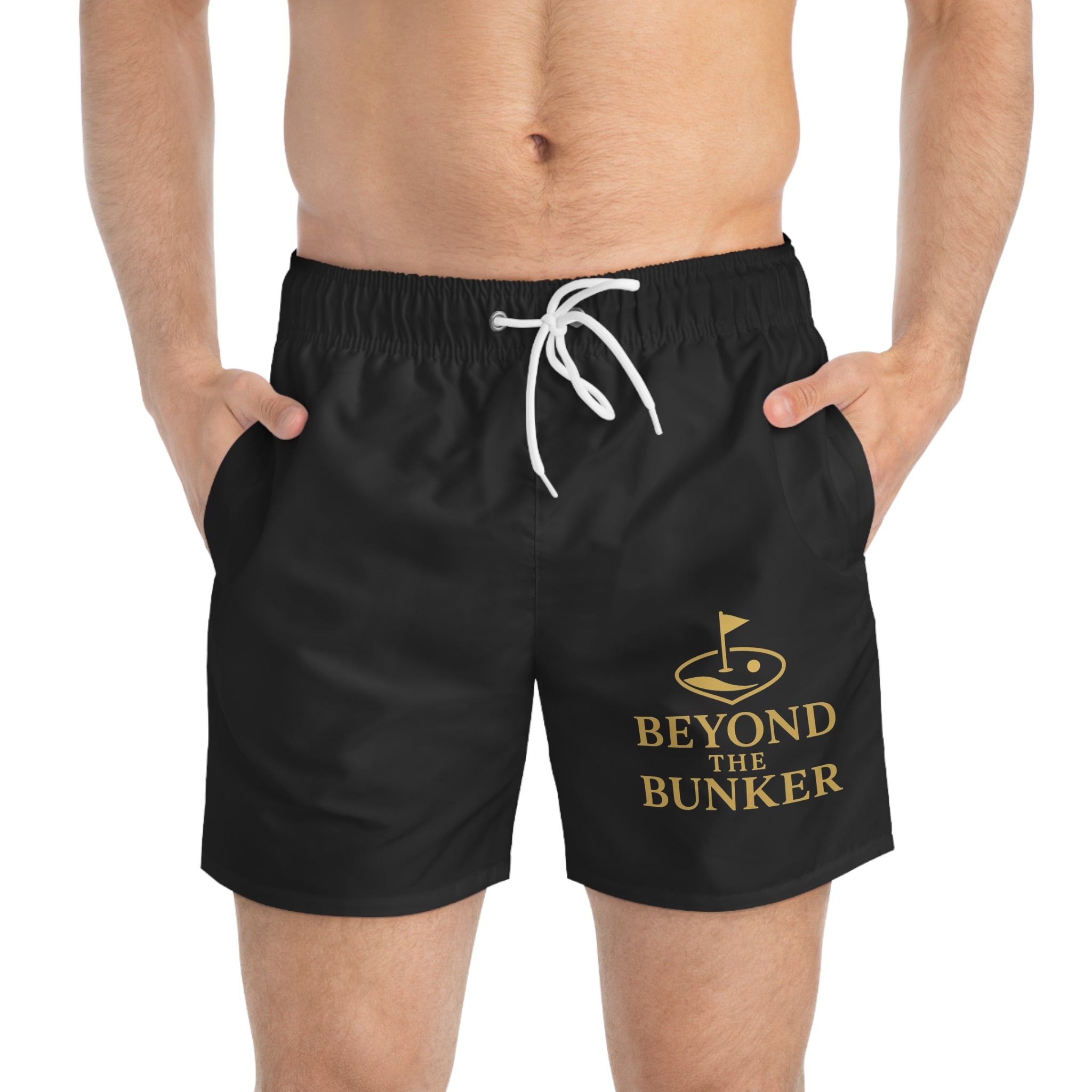 Beyond The Bunker Swim Trunks – Black Golf-Themed Men's Swim Shorts